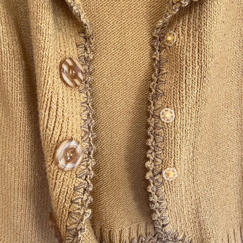 Lacoste Hungarian Fray Fringe Linen Cotton Vintage Cardigan, Mustard Yellow, M - Picture 7 of 9